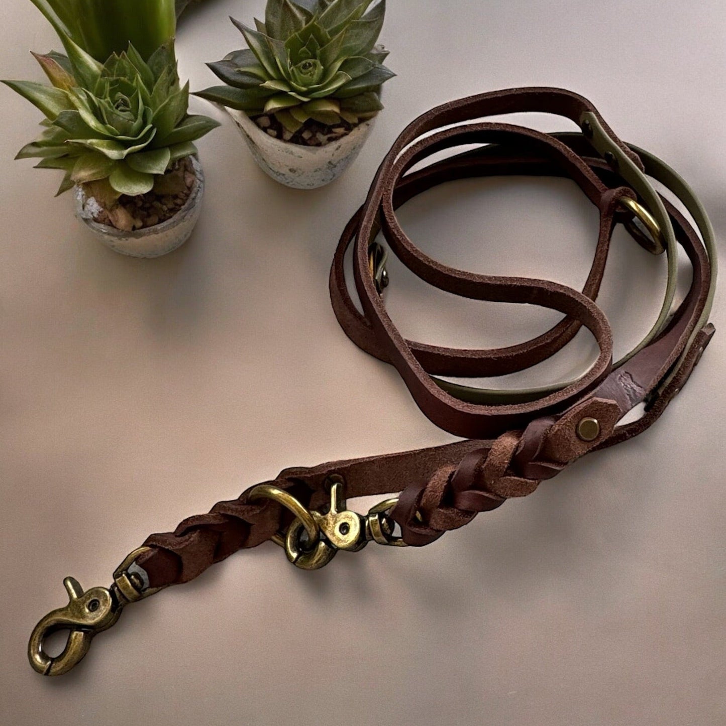 Biothane - Leder - Set - Milas Leash