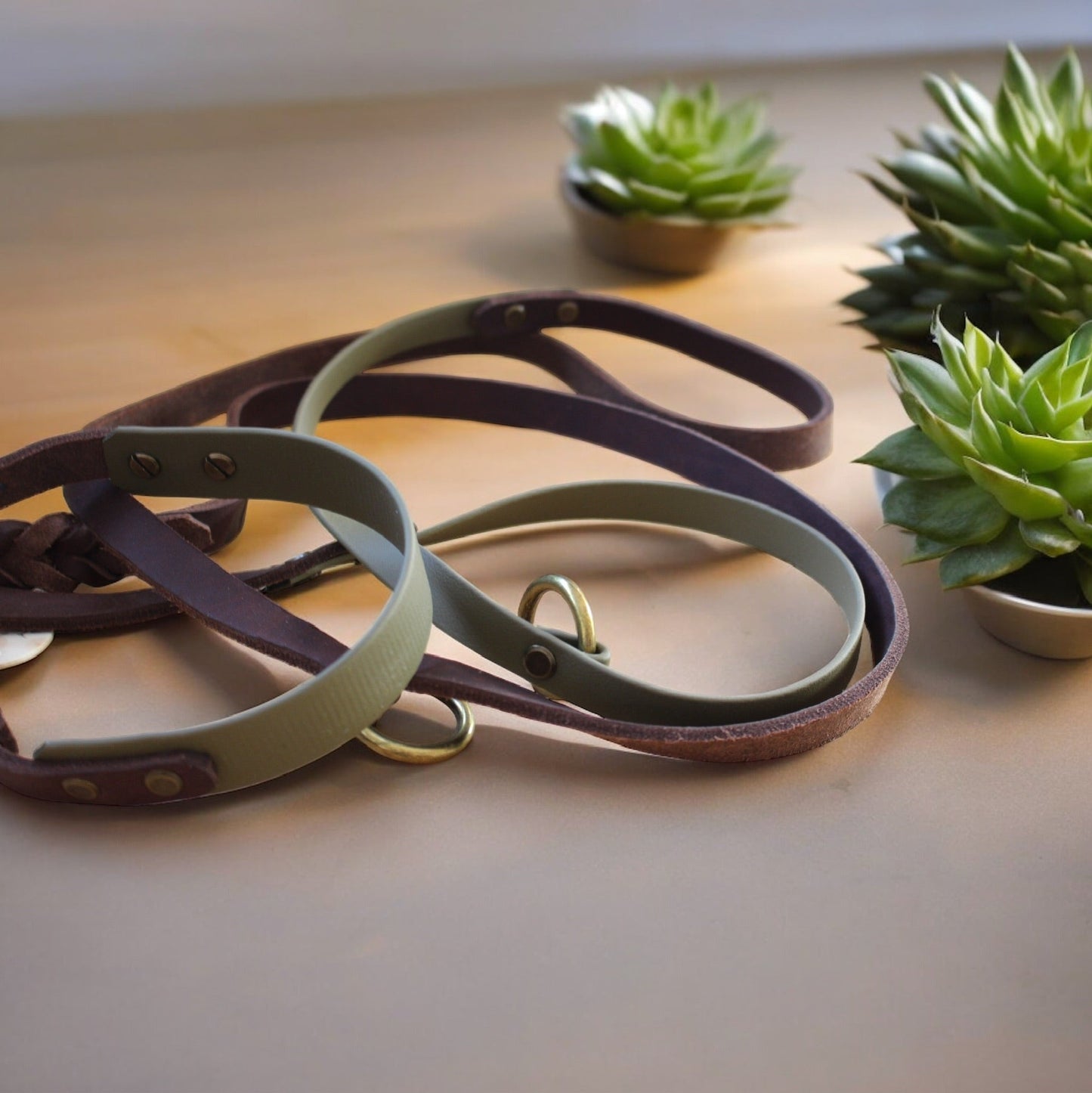 Biothane - Leder - Set - Milas Leash