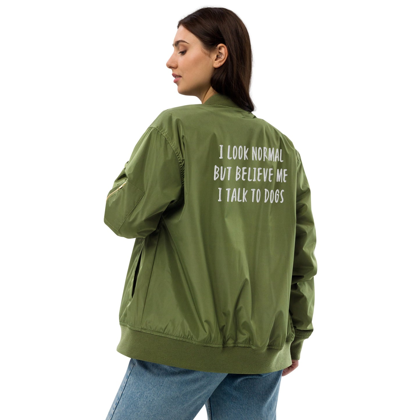 Unisex Recycled bomber jacket "I look normal but.." - Milas Leash
